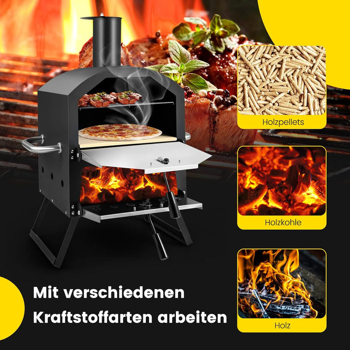 COSTWAY Outdoor Pizzaofen, 2-lagigem Pizza Ofen mit Grillrost, Pizzastein, Pizzaschaufel, wasserdich