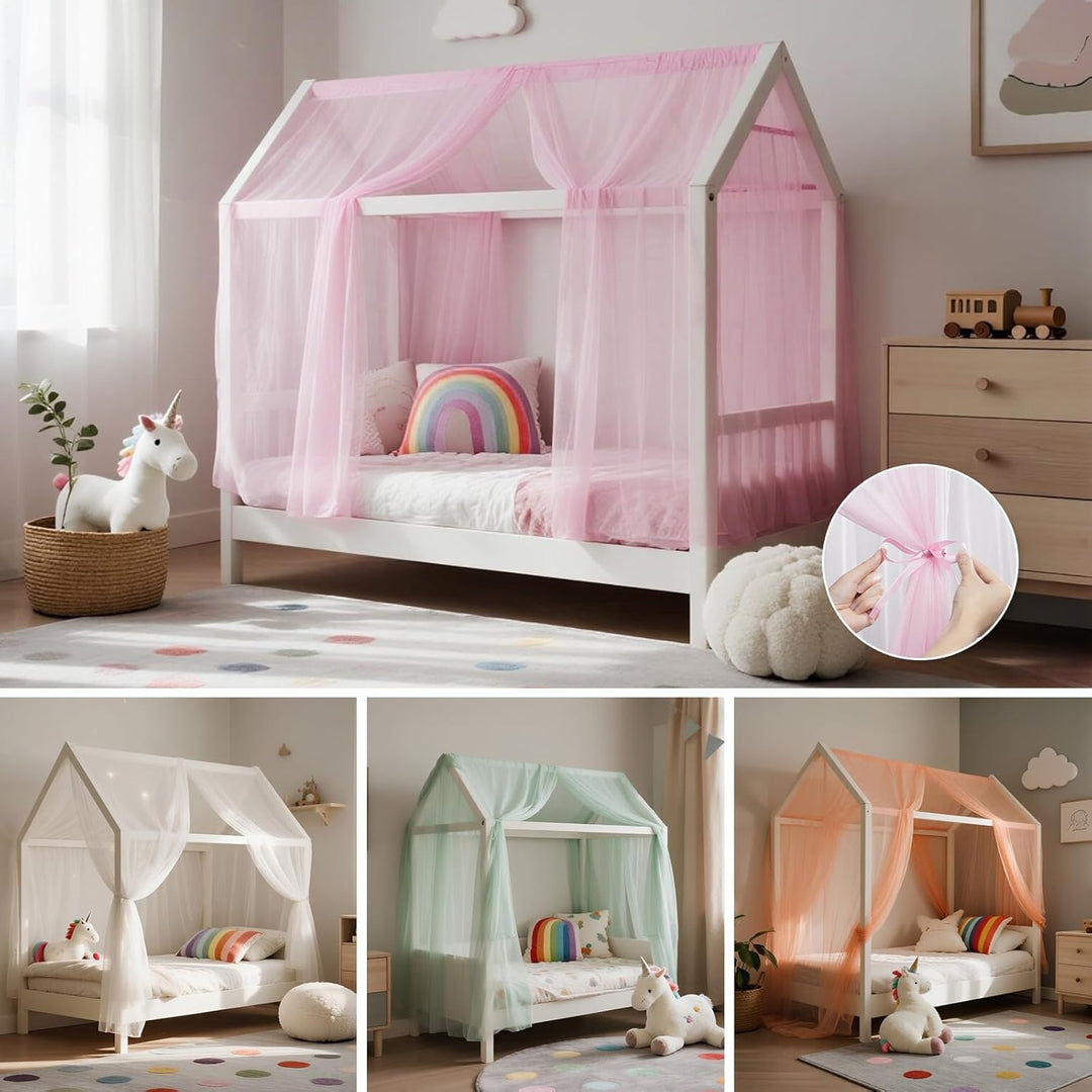Hausbett Himmel Set, 2 Stück Betthimmel Hausbett für Hausbett Deko, Bett Vorhang für Mädchen Jungen