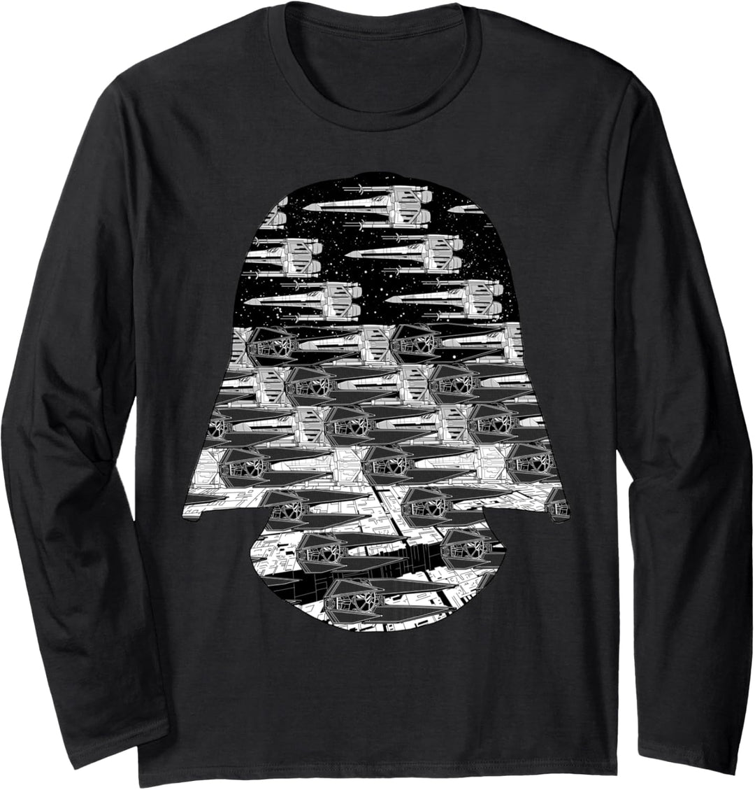 Star Wars Darth Vader Helmet Star Ships Fill Poster Langarmshirt