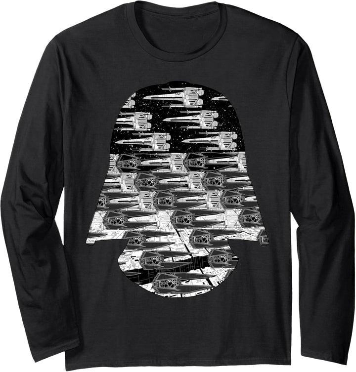 Star Wars Darth Vader Helmet Star Ships Fill Poster Langarmshirt