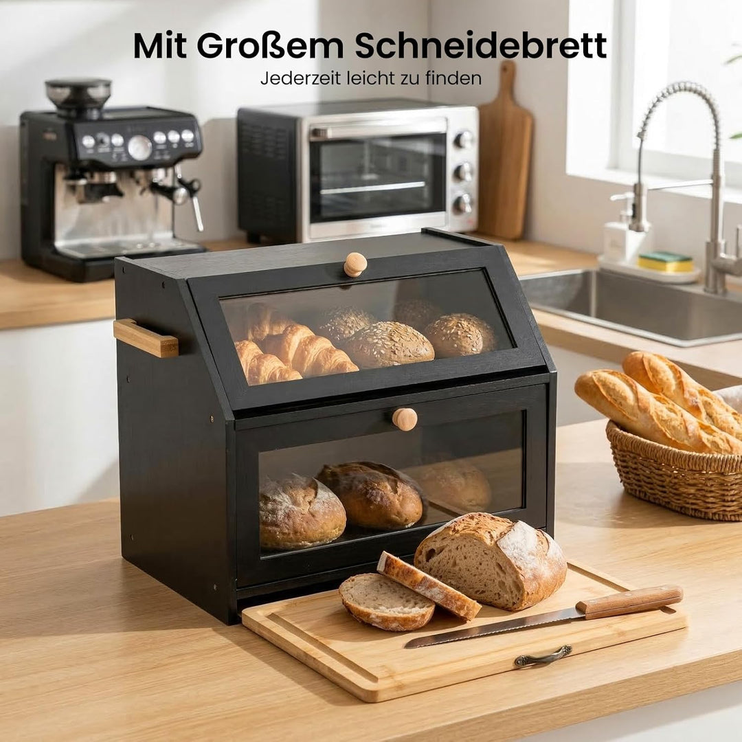 Brotkorb mit Schneidebrett Brotkasten Bambus Eco Brotbox Aufbewahrungsbox Küche Brotaufbewahrung Bro