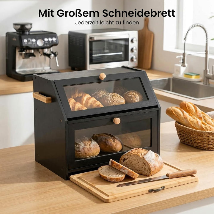 Brotkorb mit Schneidebrett Brotkasten Bambus Eco Brotbox Aufbewahrungsbox Küche Brotaufbewahrung Bro