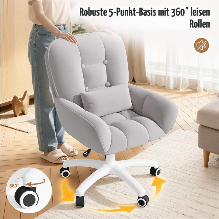 Homeoffice &amp; Schminkstuhl 2-in-1 Ergonomischer Samt Drehstuhl 360° mit Kopfkissen, Höhenverstellbar