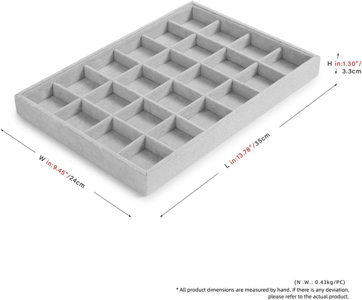 Oirlv Grau Samt 24 Gitter Schmucktablett,Schmuckaufbewahrung Schublade Schmuck Organizer Tablett Rin