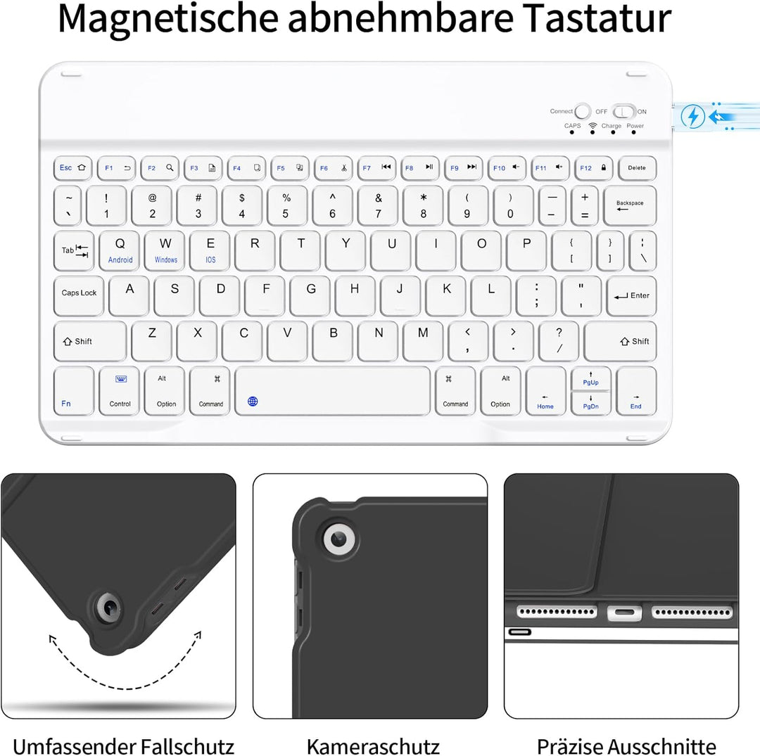 Tastatur Hülle für iPad 9. Generation / 8. Generation / 7.Generation 10,2 Zoll, Magnetisch Abnehmbar