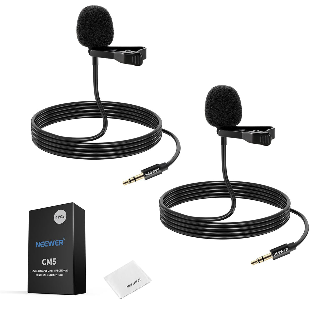 NEEWER CM5 Lav Mikrofon (2 Stück) 1,2m Wired Clip On Lavalier Lapel Omnidirektionale Kondensator 3,5