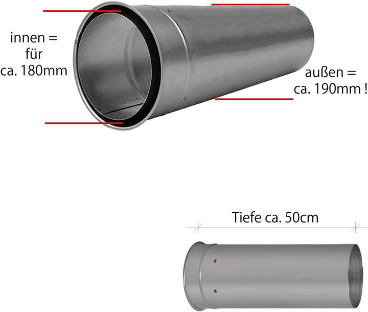 Mauermuffe Wandfutter Ø180mm 500mm kürzbar Doppelwandfutter für Rauchrohr Ofenrohr Kaminrohr Ø180mm