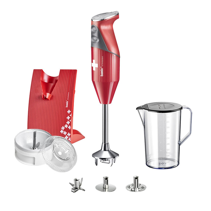 bamix Stabmixer Set M200 SWISSLINE inkl. Multifunktionsmesser, Quirl, Schlagscheibe, Prozessor, Bech