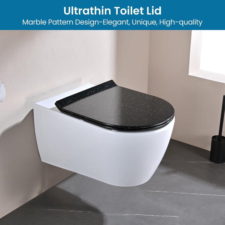 Toilettendeckel mit Absenkautomatik D Form, Slim WC Sitz [KURZ], Klodeckel Duroplast, Klobrille Soft