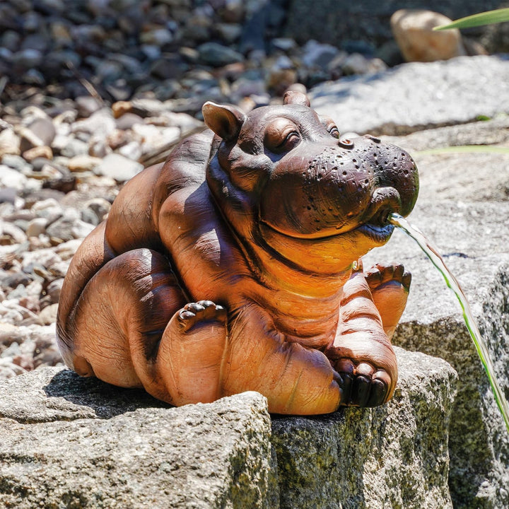 Esotec Solar Wasserspeier Set Nilpferd, Solarpumpe, Teichfigur Gartenfigur Gartenstatue, Tauchpumpe,