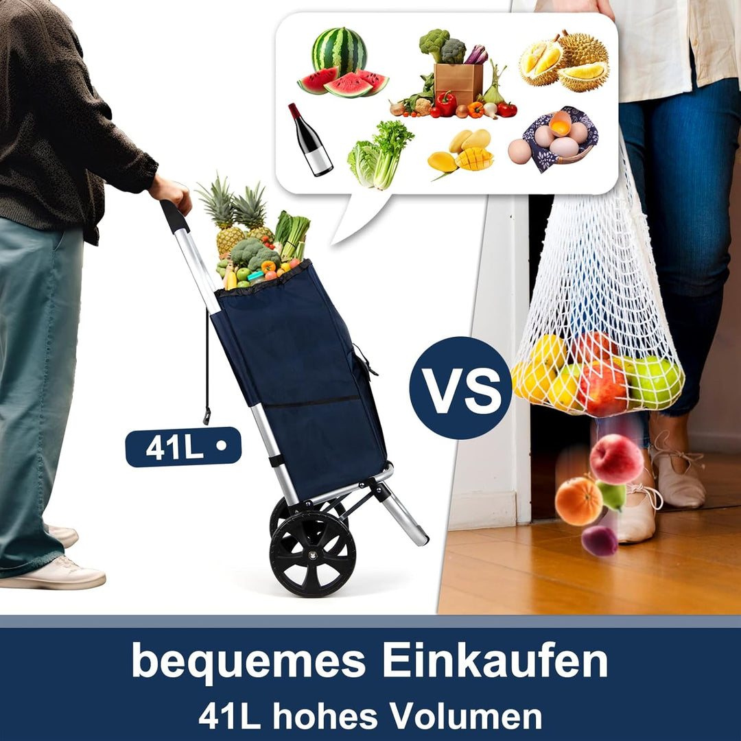 Einkaufstrolley, HOMELUX klappbar, Stabiler Einkaufswagen, grosse Kapazität 41 L, multifunktional, H