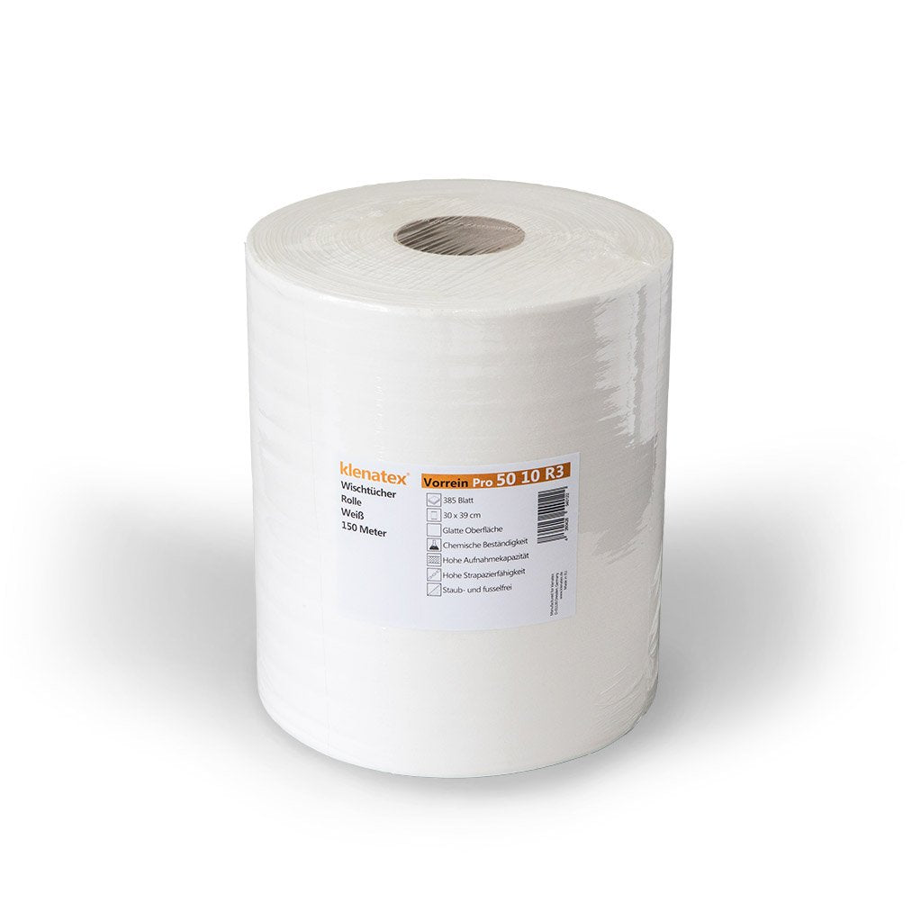 klenatex Wischtücher Putztücher Wischtuchrolle Vorrein Pro, 385 Blatt, 30x39 cm, reissfest, weiss/bl