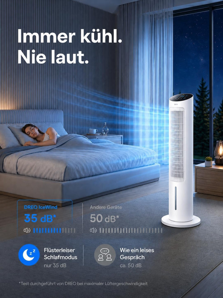 Dreo Turmventilator mit Kühlung leise, Ventilator mit Wasserkühlung, 40-Zoll Luftkühler, Verdunstung