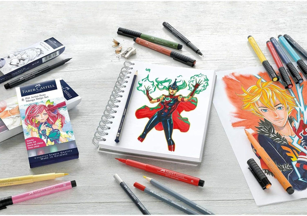 FABER-CASTELL 267191 - Tuschestift Pitt Artist Pen Comic Illustration 3D Set, 5 Tuschestifte, 3 Aqua