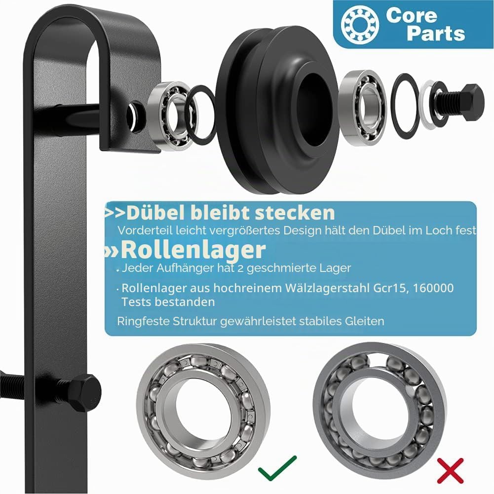 WINSOON 150CM einläufige Bypass-Schiebetürschiene, Doppeltür-Kit, robuste Schiebetür, einbahnig, ant