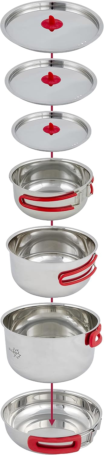 Bo-Camp Urban Outdoor 2100800 Koch Set 4teilig Camping Küche Topf Pfanne Geschirr Stapelbar Edelstah