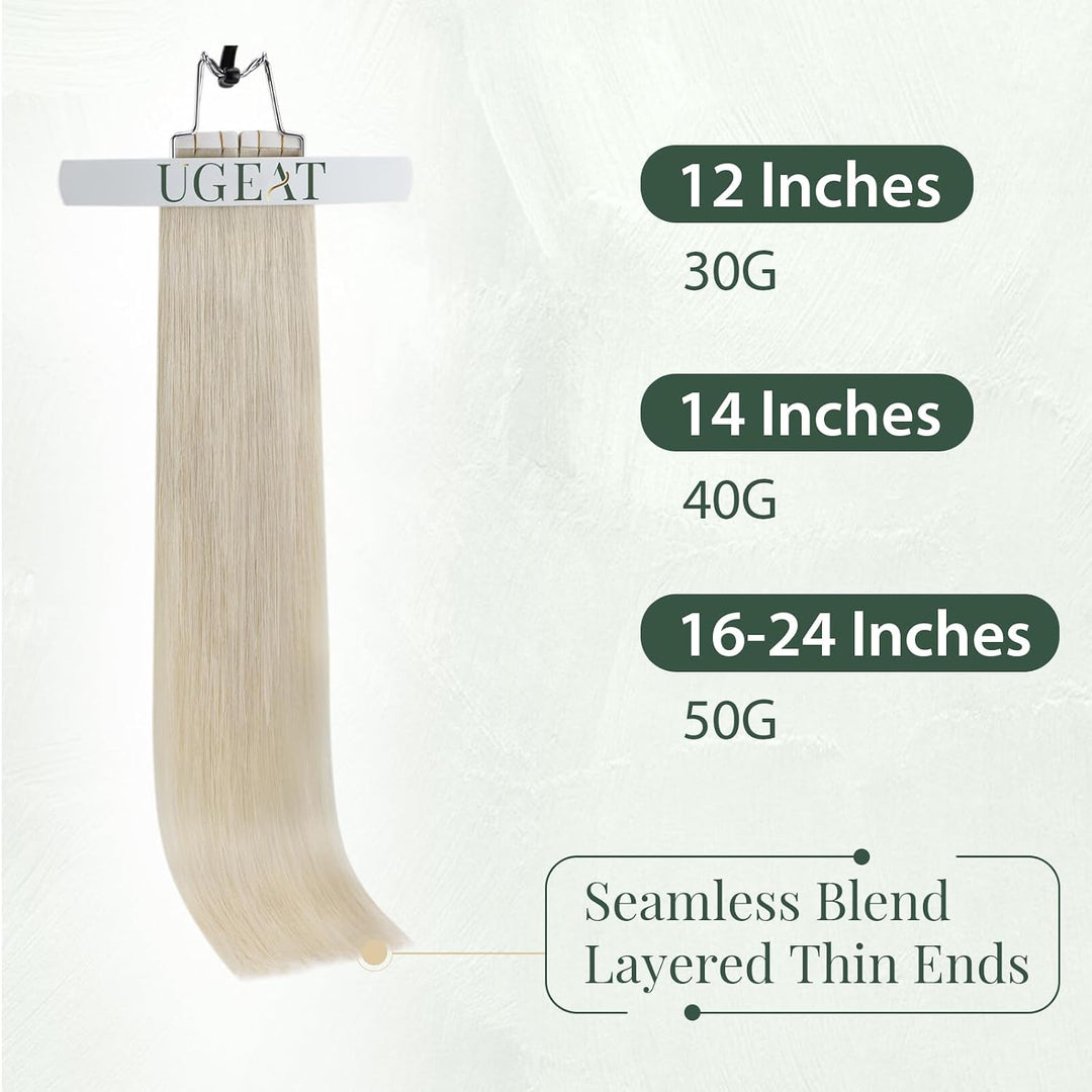 Ugeat Tape Extensions Echthaar 30cm Kurz Weissblond Tape in Extensions Doppelseitig Unsichtbar Tape
