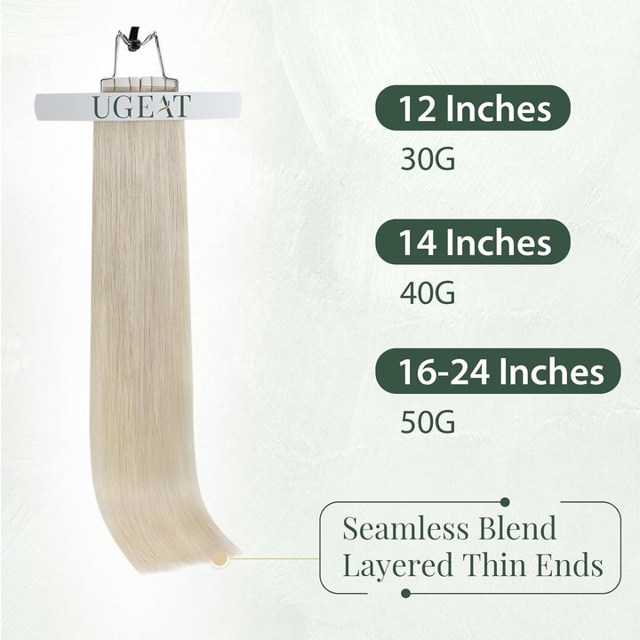 Ugeat Tape Extensions Echthaar 30cm Kurz Weissblond Tape in Extensions Doppelseitig Unsichtbar Tape