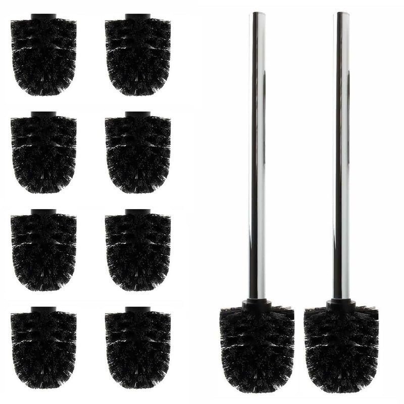 Daloual - 10 x Ersatz WC-Bürstenkopf Schwarz Ø ca. 6,5 cm + 2 x Edelstahl-Griff 41,5 cm - Toiletten-