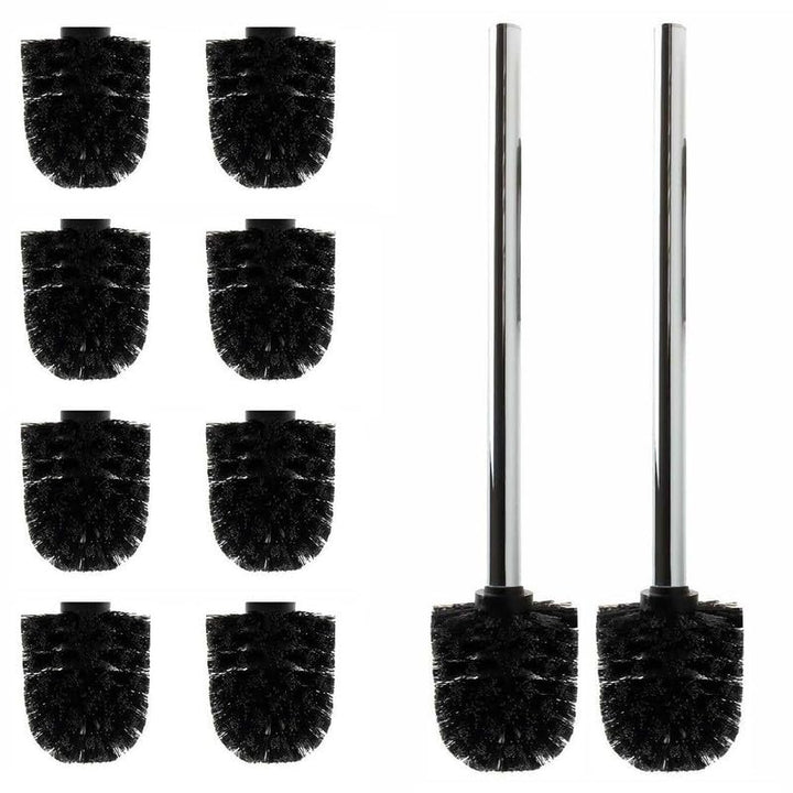 Daloual - 10 x Ersatz WC-Bürstenkopf Schwarz Ø ca. 6,5 cm + 2 x Edelstahl-Griff 41,5 cm - Toiletten-