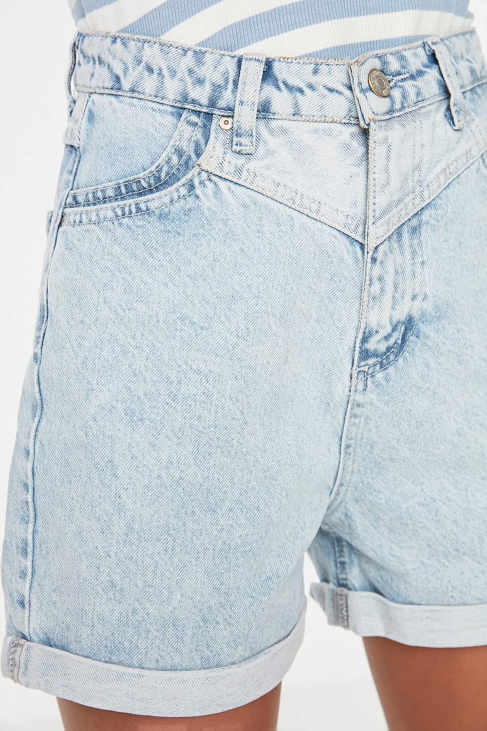 TRENDYOL Damen Farbe Blockierte Denim Shorts 38 Blau, 38 Blau