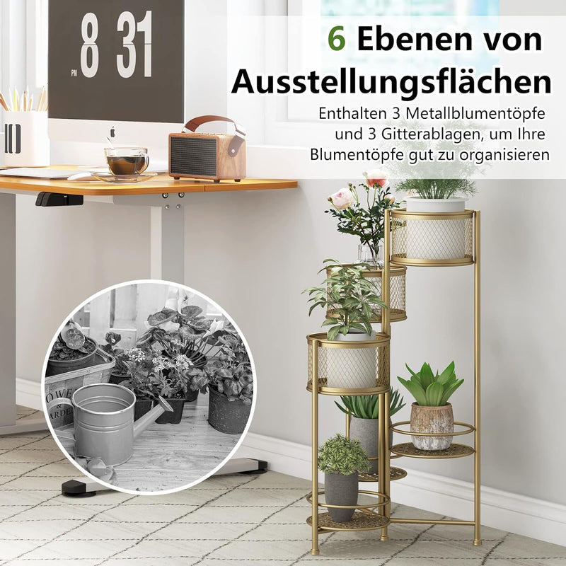 RELAX4LIFE Pflanzenständer Metall, Blumentopfhalter 6 Stufen, Blumenständer mit Drehbarem Design, Bl