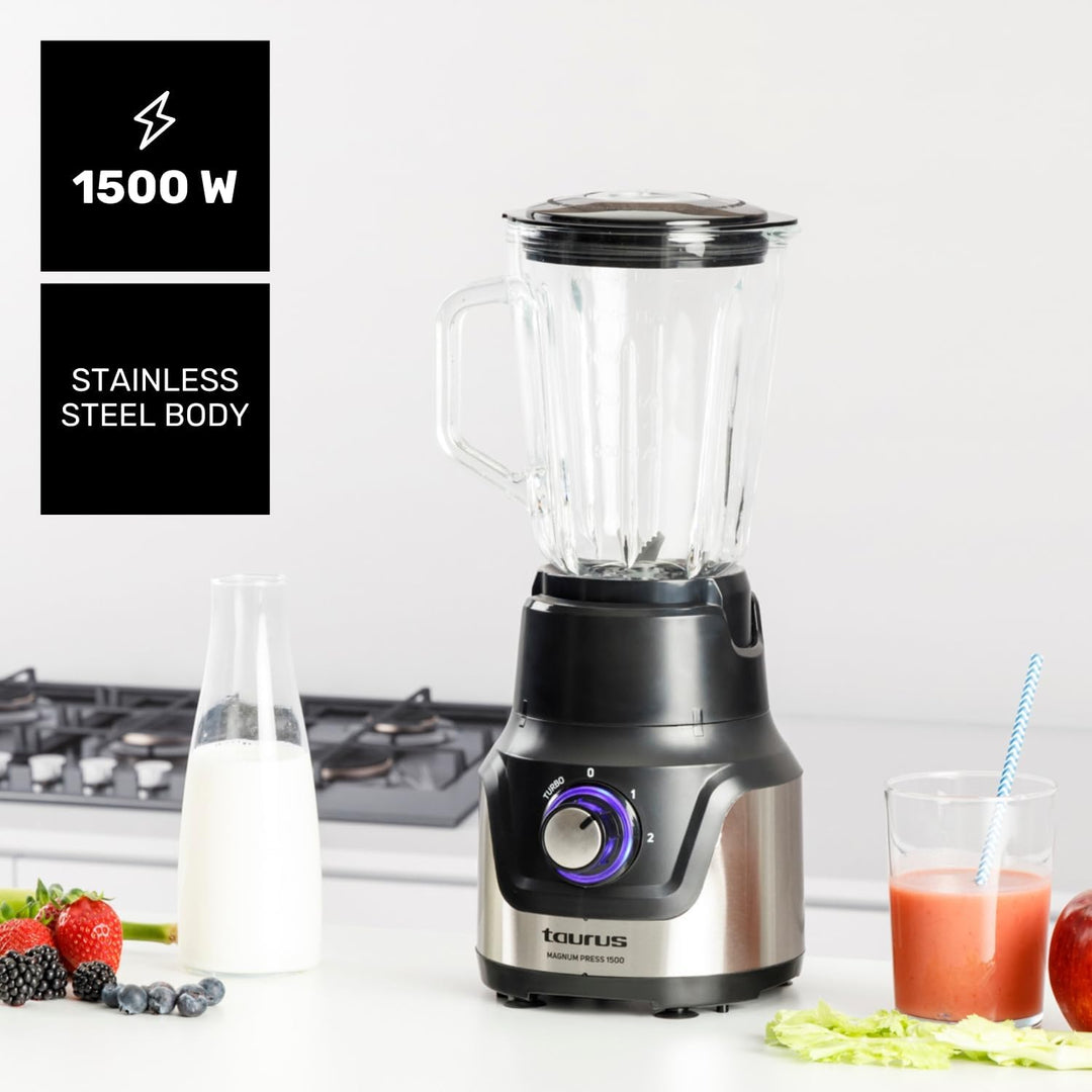 Taurus Standmixer Magnum Press 1500 | Glaskanne 1,5 l | 1500 W | 2 Geschwindigkeitsstufen + Turbo |