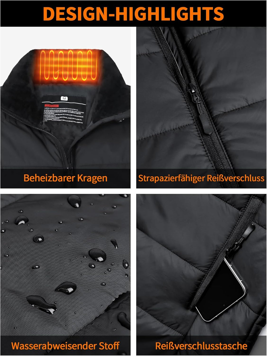 Beheizbare Weste Herren Damen mit Powerbank 18400mAh, 10 Heizzonen Heizweste Herren, Wärmeweste mit