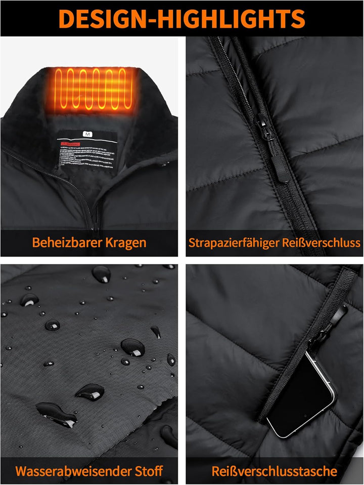 Beheizbare Weste Herren Damen mit Powerbank 18400mAh, 10 Heizzonen Heizweste Herren, Wärmeweste mit