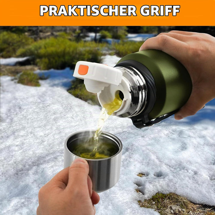 Edelstahl Thermosflasche mit Becher - 800ml Thermoskanne Doppelwandige Isolierkanne - Auslaufsicher