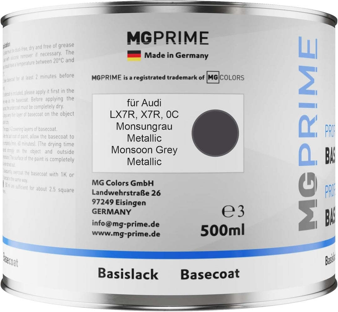Autolack Dose spritzfertig für Audi LX7R / 0C Monsungrau Metallic/Monsoon Grey Metallic Basislack 0,