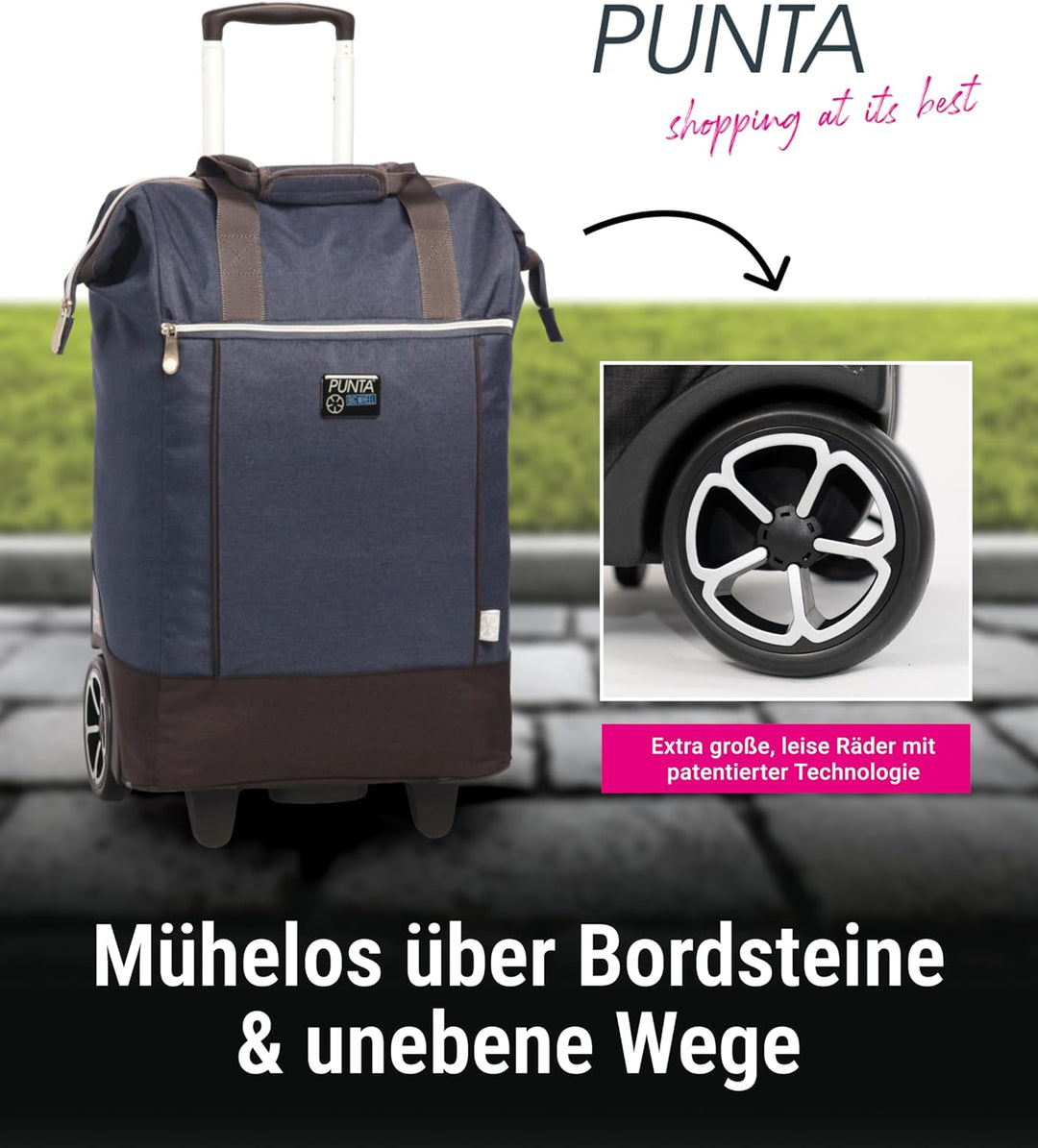Punta® Einkaufstrolley Big Wheel 40L | grosser & Stabiler Einkaufsroller mit XL-Rädern | leise & lei