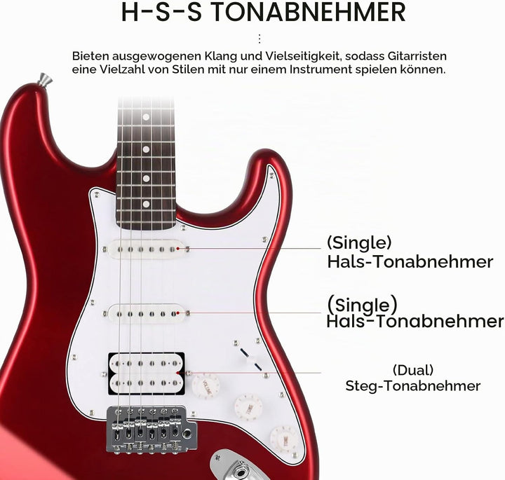 EASTROCK E Gitarre Set E Guitar 39 Zoll Elektrogitarre mit 10-W-Verstärker,Tasche, Kapodaster, Schul