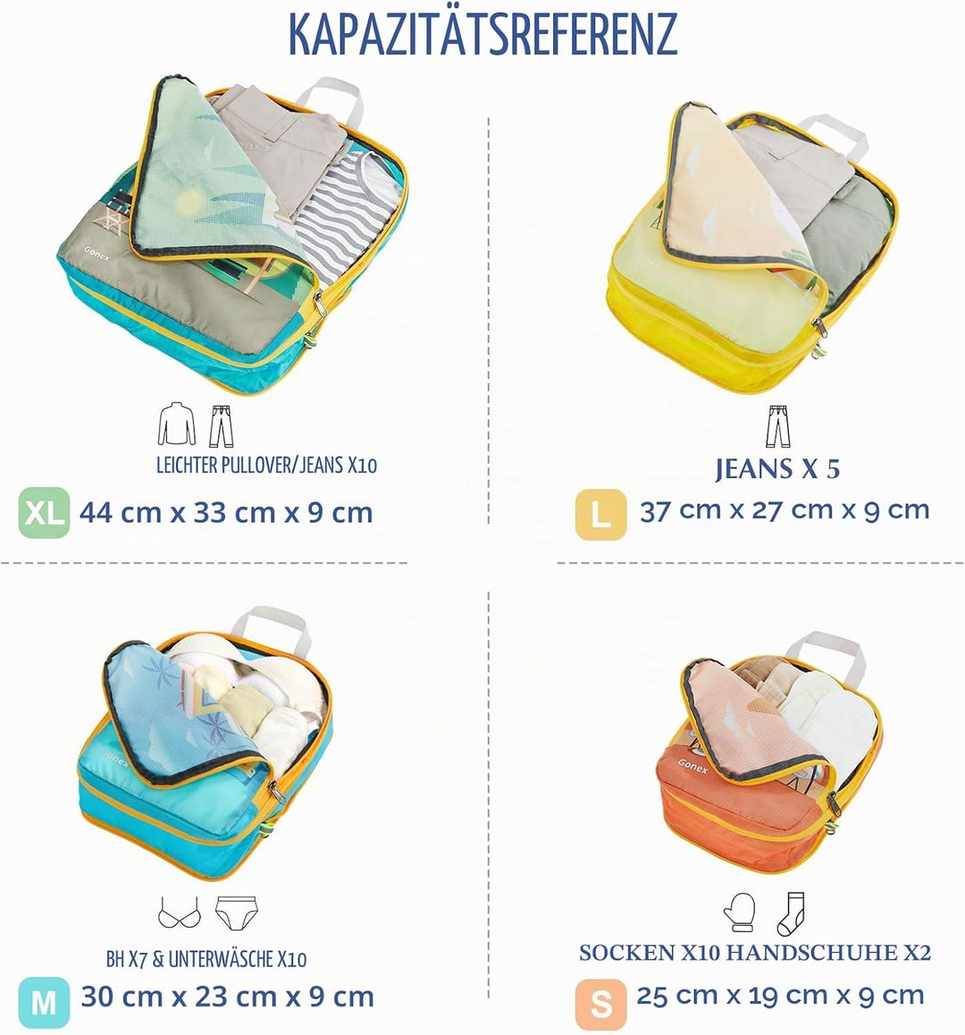 Gonex Compression Packing Cubes 4er Set, Gonex Kleidertaschen 4-teilig Verpackungswürfel, Kleidertas