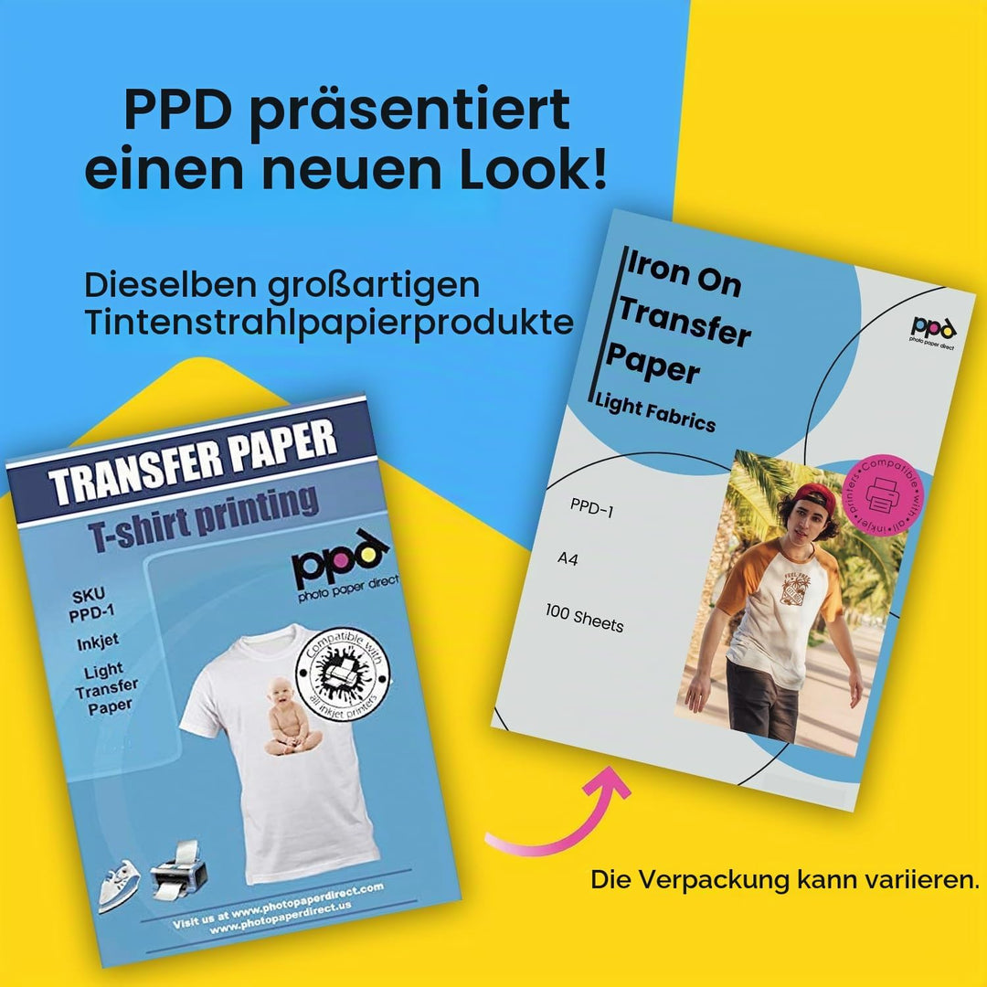 PPD 100xA4 Inkjet Premium Transferpapier für helles Textil, Bügeleisen und Transferpresse
