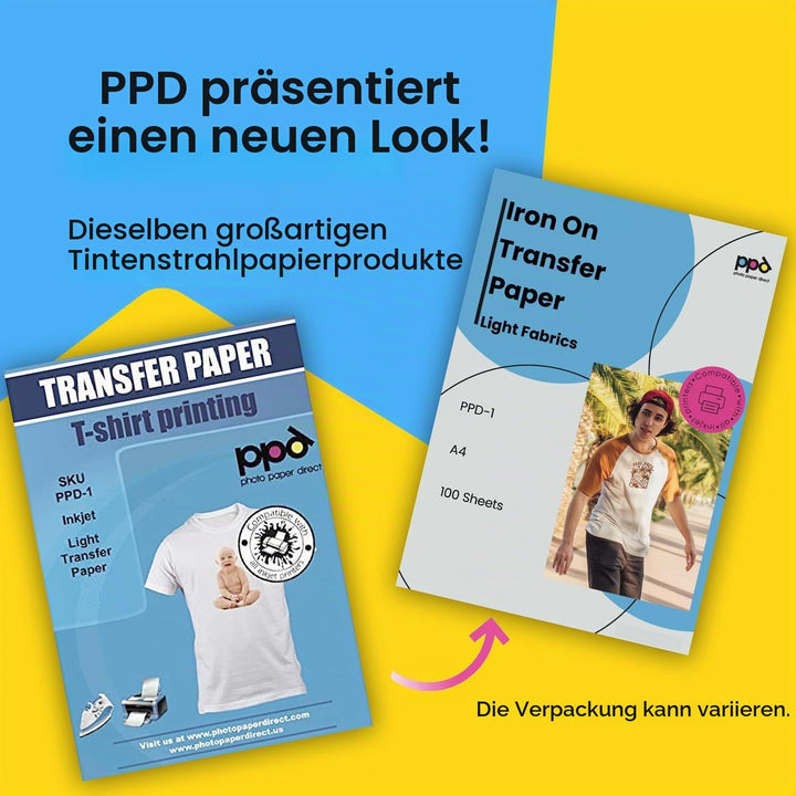 PPD 100xA4 Inkjet Premium Transferpapier für helles Textil, Bügeleisen und Transferpresse