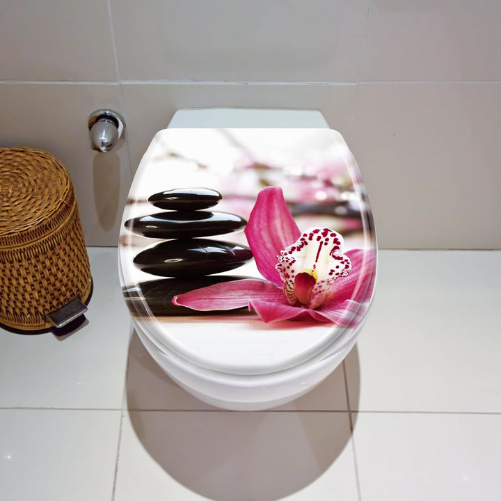 WC-Sitz Toilettendeckel mit SoftClose 45x38cm Rote Blumen | Langlebig Polypropylen, kratzfest,antist