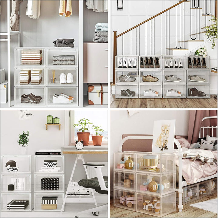 SONGMICS Schuhboxen, 3er Set, stapelbare Schuh-Organizer, Kunststoffboxen mit durchsichtiger Tür, Sc