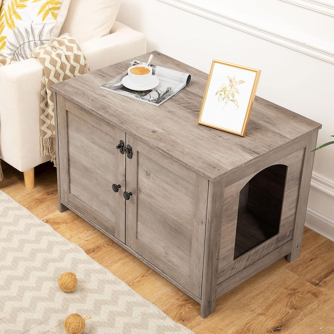 HOOBRO Katzenschrank, Katzenklo Schrank, Katzenhaus mit Tür und separater Trennwand, Sitzbank, Katze
