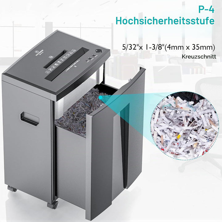 WOLVERINE 18-Blatt-P4-Hochsicherheits-Aktenvernichter mit 60 Minuten Laufzeit, Super-Kreuzschnitt, f
