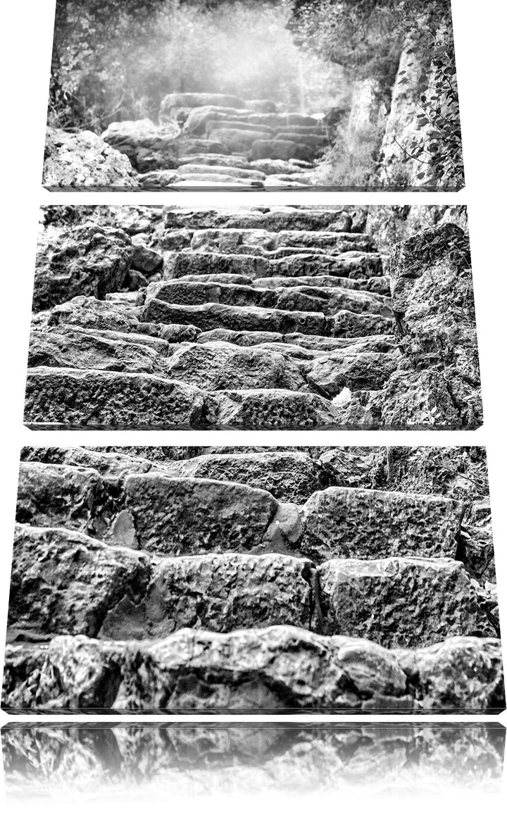 Pixxprint Schöne alte Steintreppe als Leinwandbild/Grösse: 3 Teilig (120x80) cm/Wandbild/Kunstdruck/