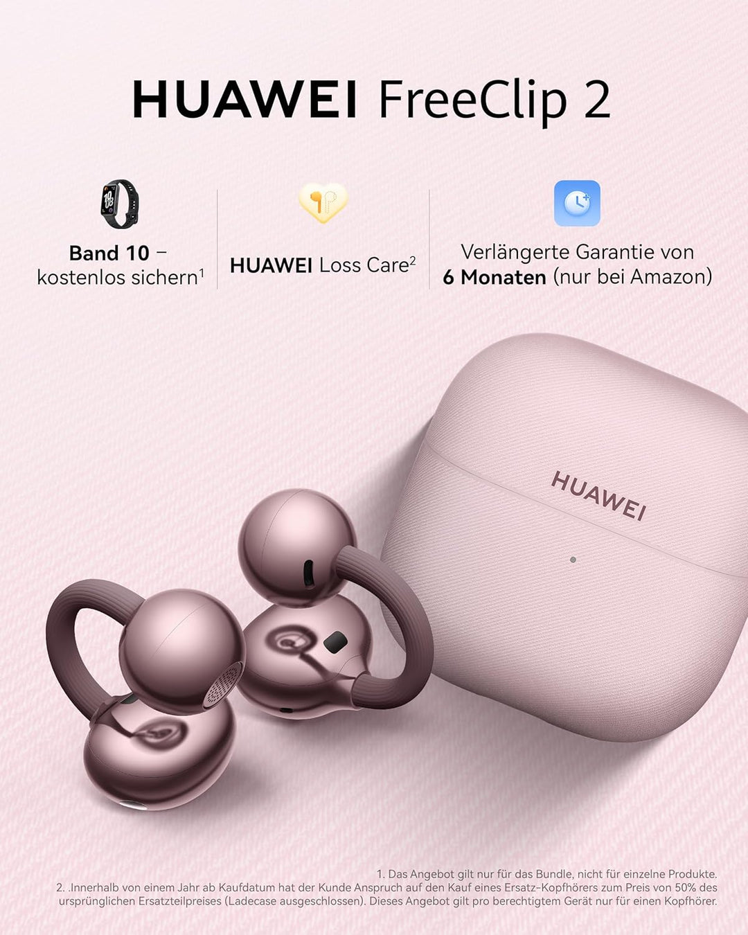 HUAWEI FreeClip 2 Violett + Band 10, Kabellos Bluetooth Kopfhörer, Open-Ear-Kopfhörer, Besonders lei