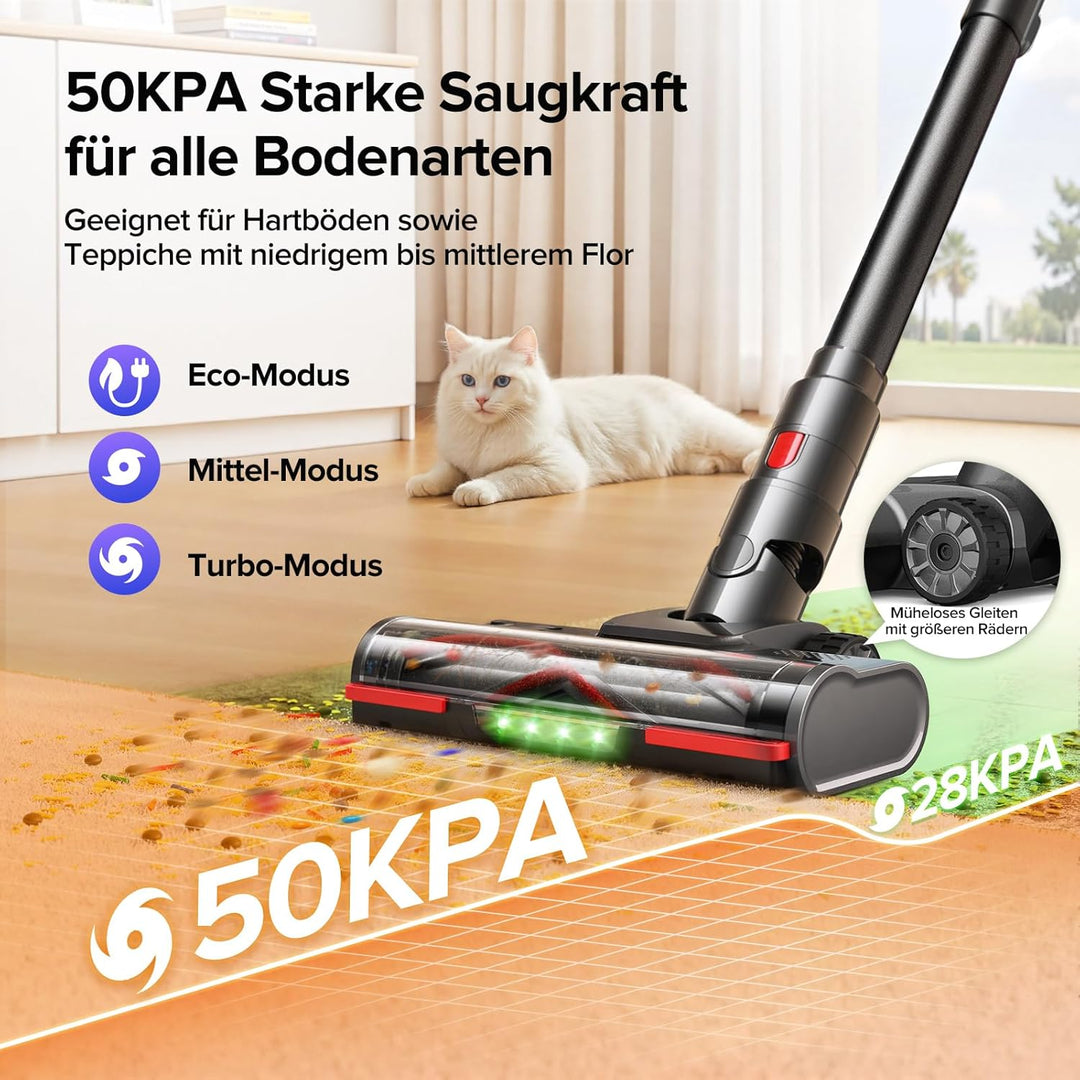Lubluelu Akku Staubsauger kabellos 550W/50KPa, bis zu 50 Minuten Laufzeit, Staubsauger mit Smart Dis