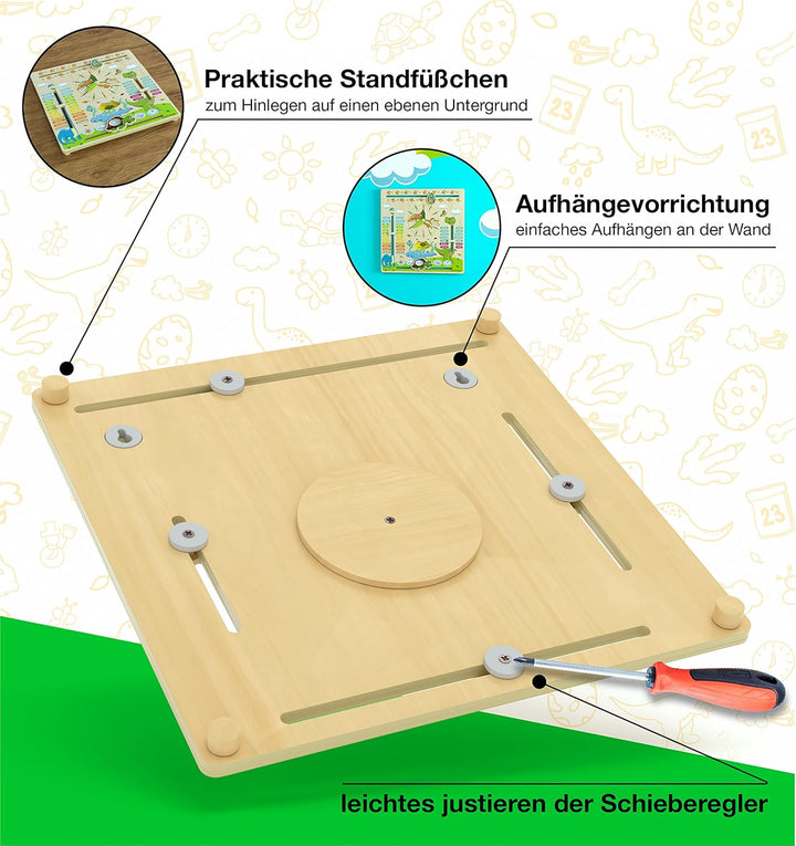 WoodyWood® Kalenderuhr für Kinder - Lernuhr aus Holz, zweisprachig, 30 X 30 cm - Montessori Jahresuh