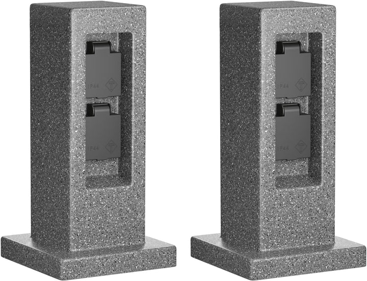ledscom.de Garten Steckdosensäule POCK, Outdoor, IP44, 2-fach, anthrazit (Stein-Optik), eckig, 30 cm