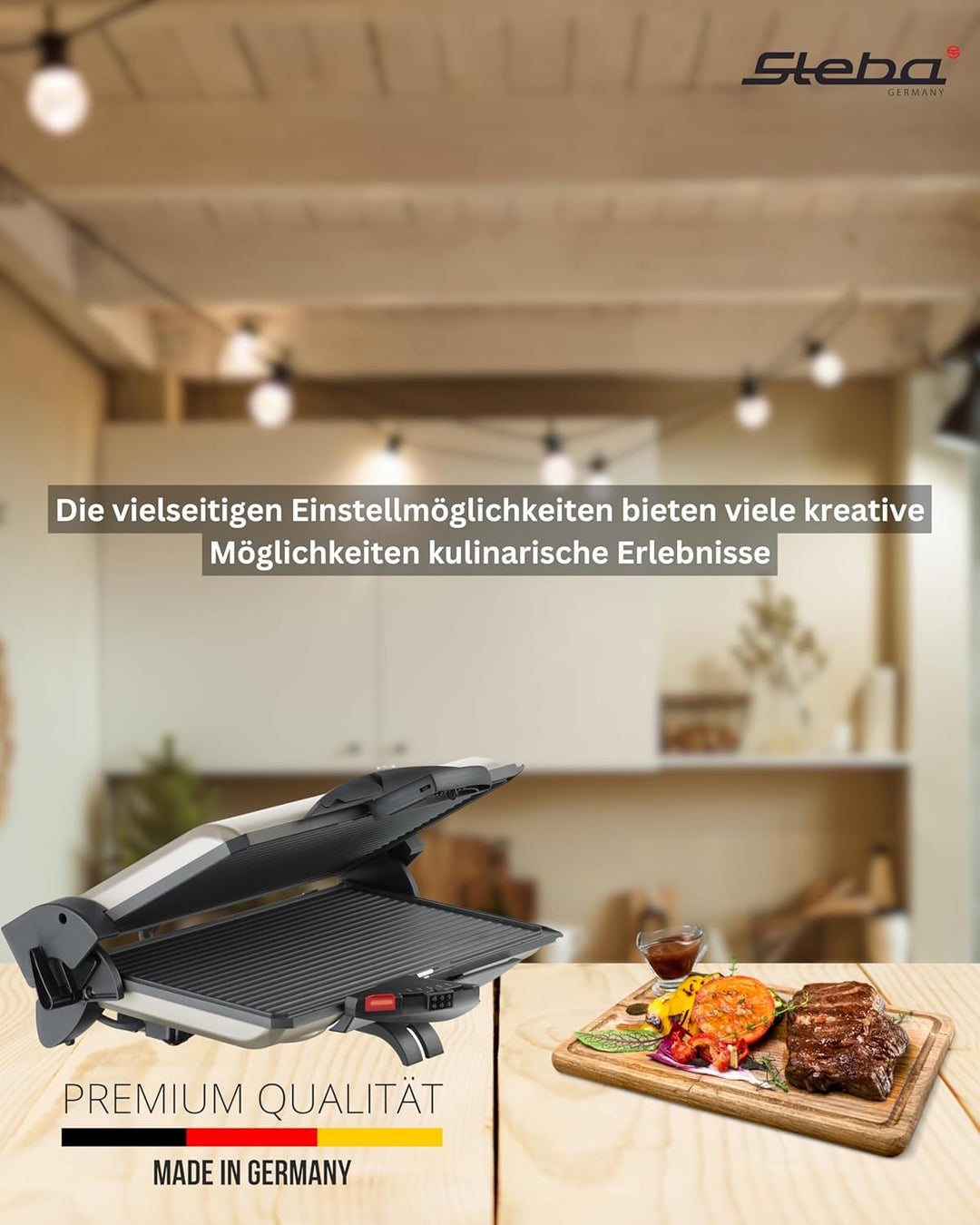 Steba PG 4.4 - BBQ Kontaktgrill - Überbacken - Offen Grillen auf doppelter Fläche - Grillfläche: 2 x