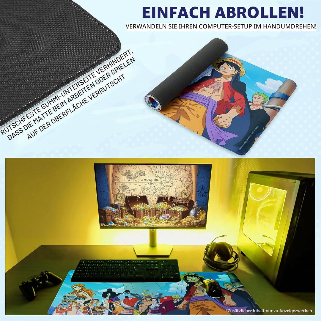 One Piece Mauspad XXL 80x35 cm, Schreibtischunterlage Gross, PC Mousepad Gaming rutschfest Schreibti