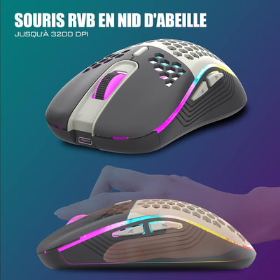 RedThunder K84 Combo Tastatur und Maus, kabellos, AZERTY, Französisch, wiederaufladbarer Akku mit RG
