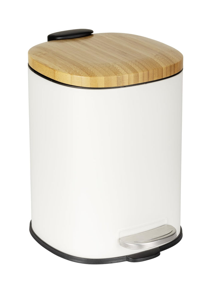 WENKO Kosmetikeimer Mod. Fianema Treteimer 3L weiss mit Bambusdeckel Easy-Close Absenkautomatik Meta