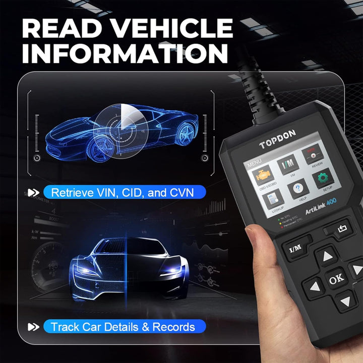 OBD2 Diagnosegerät, TOPDON AL400 Auto Diagnosewerkzeug, I/M Bereitschafts, 10 OBD2 Modi, Motorkontro